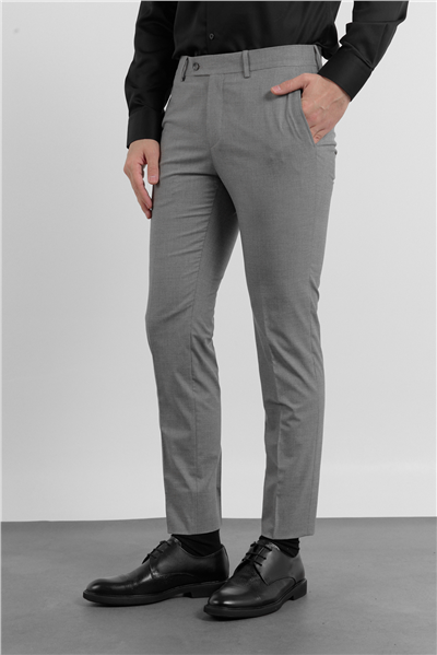 Gri Yan Cep Kazayağı Desen Slim Fit Esnek Classic Pantolon 1003255174