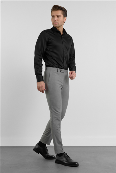 Gri Yan Cep Kazayağı Desen Slim Fit Esnek Classic Pantolon 1003255174