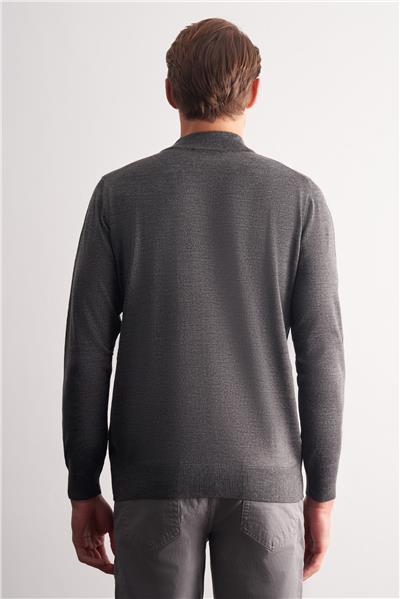 Gri Yarım Balıkçı Yaka Cepsiz Comfort Fit Classic Yünlü Triko Kazak 1012255001