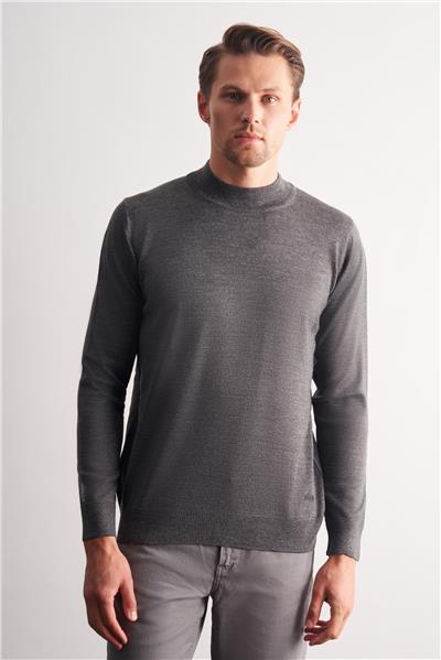 Gri Yarım Balıkçı Yaka Cepsiz Comfort Fit Classic Yünlü Triko Kazak 1012255001