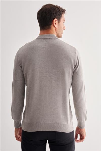 Gri Yarım Balıkçı Yaka Uzun Kol Cepsiz Comfort Fit Classic Pamuklu Triko Kazak 1012255208