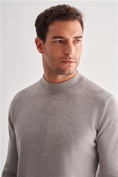 Gri Yarım Balıkçı Yaka Uzun Kol Cepsiz Comfort Fit Classic Pamuklu Triko Kazak 1012255208