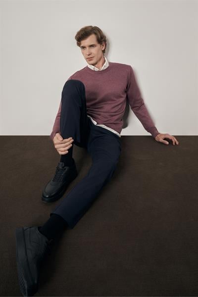 Gül Kurusu Bisiklet Yaka Cepsiz Comfort Fit Classic Yünlü Triko Kazak 1012255006