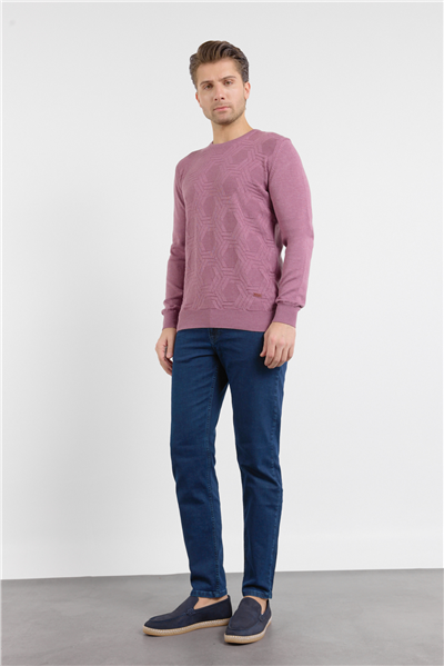 Bisiklet Yaka Cepsiz Uzun Kol Örme Comfort Fit Pamuklu Kazak 1012255130