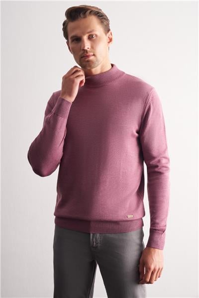 Pembe Yarım Balıkçı Yaka Cepsiz Comfort Fit Classic Pamuklu Triko Kazak 1012255001