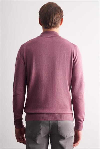Pembe Yarım Balıkçı Yaka Cepsiz Comfort Fit Classic Pamuklu Triko Kazak 1012255001