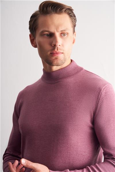 Pembe Yarım Balıkçı Yaka Cepsiz Comfort Fit Classic Pamuklu Triko Kazak 1012255001