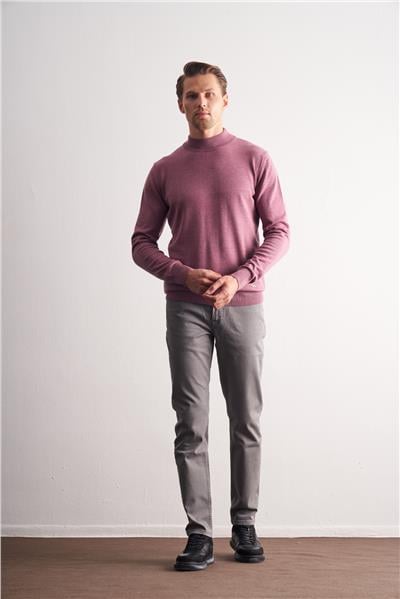 Pembe Yarım Balıkçı Yaka Cepsiz Comfort Fit Classic Pamuklu Triko Kazak 1012255001