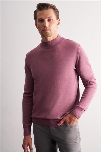 Pembe Yarım Balıkçı Yaka Cepsiz Comfort Fit Classic Pamuklu Triko Kazak 1012255001