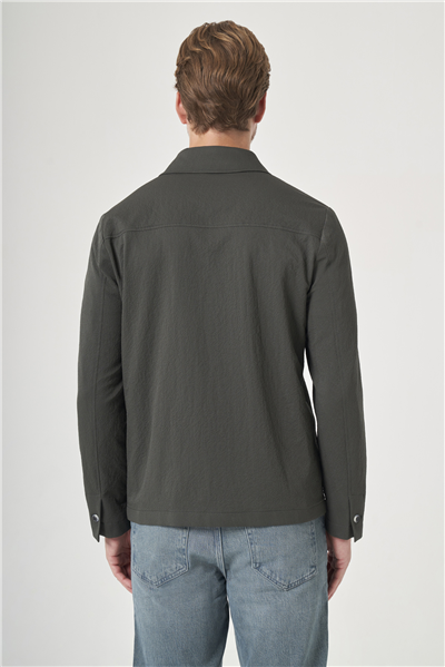 Haki Berberi Yaka Çizgili Desen Gofreli Slim Fit Casual Mont 1007260153