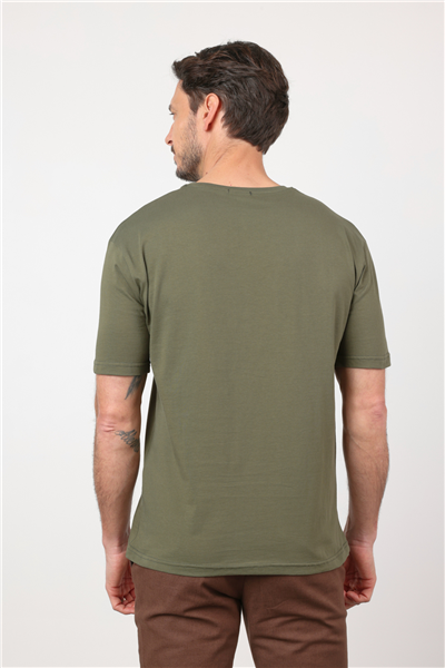 Haki Bisiklet Yaka Kısa Kol Cepsiz Slim Fit Pamuklu Tişört 1011260166