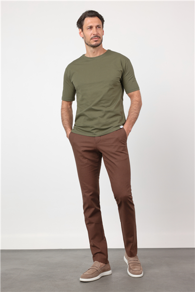Haki Bisiklet Yaka Kısa Kol Cepsiz Slim Fit Pamuklu Tişört 1011260166