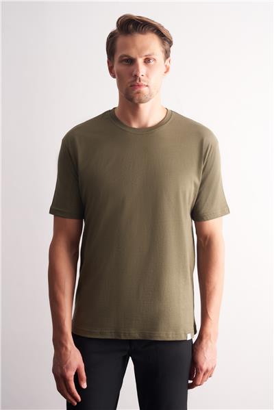 Haki Bisiklet Yaka Kısa Kol Slim Fit Pamuklu Basic Tişört 1011255106