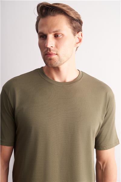 Haki Bisiklet Yaka Kısa Kol Slim Fit Pamuklu Basic Tişört 1011255106