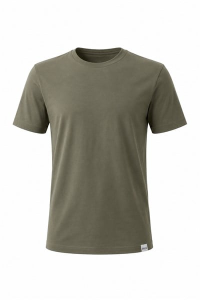 Haki Bisiklet Yaka Kısa Kol Slim Fit Pamuklu Tişört 1011265166