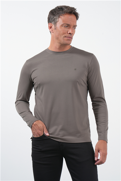 Haki Bisiklet Yaka Uzun Kol Örme Standart Fit Esnek Sweatshirt 1013260150