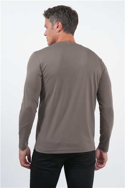 Haki Bisiklet Yaka Uzun Kol Örme Standart Fit Esnek Sweatshirt 1013260150