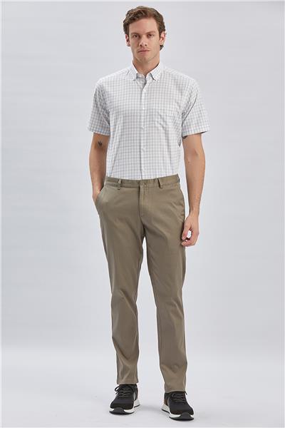 Haki Pamuklu Yandan Cepli Casual Comfort Fit Chino Pantolon 1003240160