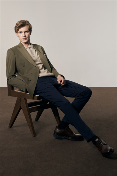 Haki Kılıç Yaka Astarlı Çift Yırtmaç Pamuklu 6 Drop Slim Fit Classic Kruvaze Ceket 1002255113