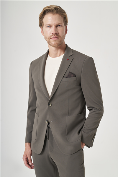 Haki Mono Yaka 6 Drop Slim Fit Beli Lastikli Takım Elbise 1001260194