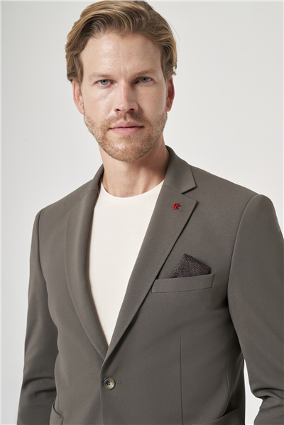 Haki Mono Yaka 6 Drop Slim Fit Beli Lastikli Takım Elbise 1001260194