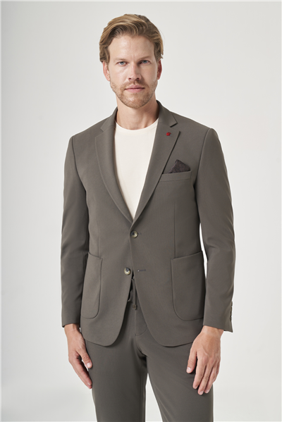 Haki Mono Yaka 6 Drop Slim Fit Beli Lastikli Takım Elbise 1001260194