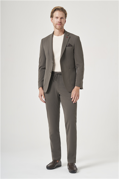 Haki Mono Yaka 6 Drop Slim Fit Beli Lastikli Takım Elbise 1001260194