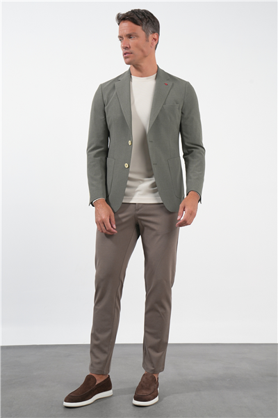 Haki Mono Yaka Gofreli 6 Drop Slim Fit Esnek Ceket 1002260151