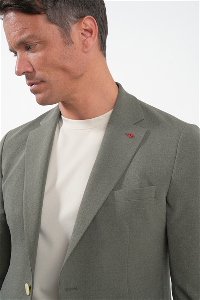 Haki Mono Yaka Gofreli 6 Drop Slim Fit Esnek Ceket 1002260151