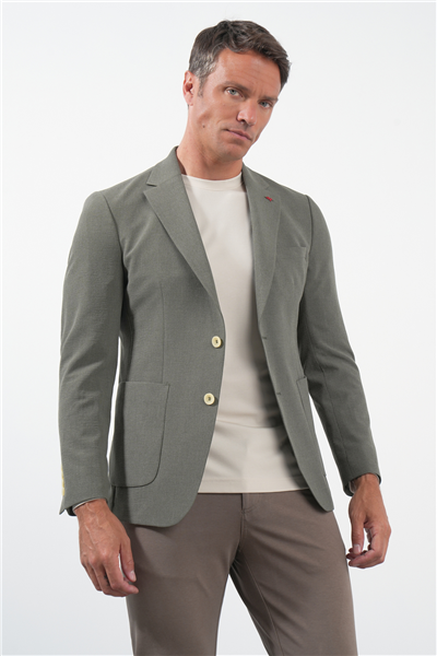 Haki Mono Yaka Gofreli 6 Drop Slim Fit Esnek Ceket 1002260151