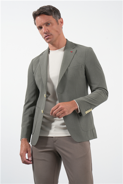 Haki Mono Yaka Gofreli 6 Drop Slim Fit Esnek Ceket 1002260151