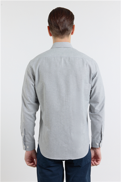 Haki Oxford Düğmeli Yaka Uzun Kol Cepsiz Slim Fit Pamuklu Gömlek 1004260182