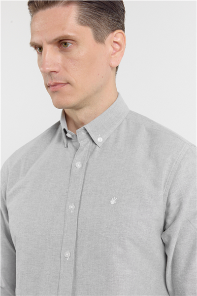 Haki Oxford Düğmeli Yaka Uzun Kol Cepsiz Slim Fit Pamuklu Gömlek 1004260182
