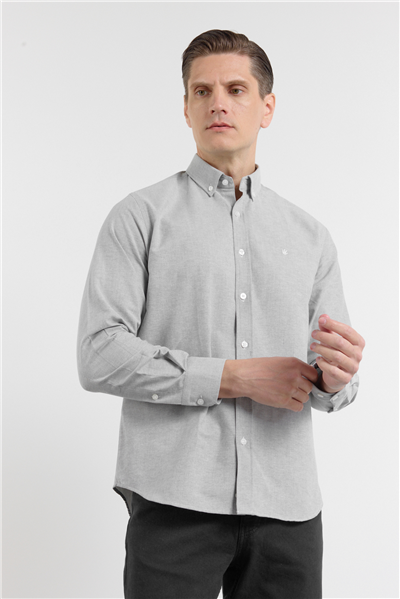 Haki Oxford Düğmeli Yaka Uzun Kol Cepsiz Slim Fit Pamuklu Gömlek 1004260182