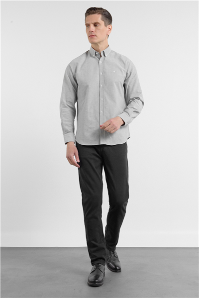 Haki Oxford Düğmeli Yaka Uzun Kol Cepsiz Slim Fit Pamuklu Gömlek 1004260182
