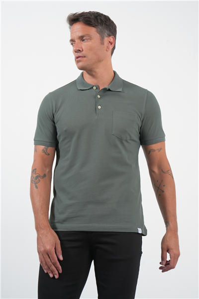 Haki Polo Yaka Kısa Kol Cepli Comfort Fit Pamuklu Tişört 1011260155