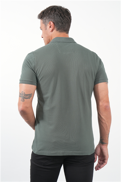 Haki Polo Yaka Kısa Kol Cepli Comfort Fit Pamuklu Tişört 1011260155
