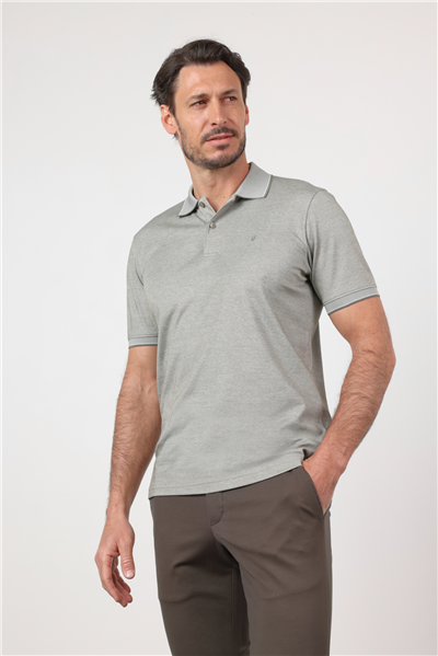 Haki Polo Yaka Kısa Kol Cepsiz Comfort Fit Pamuklu Tişört 1011260153