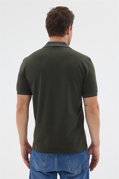 Haki Polo Yaka Pike Kısa Kol Slim Fit %100 Pamuk Tişört 1011260171