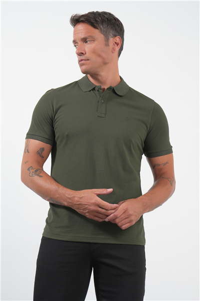 Haki Polo Yaka Pike Kısa Kol Slim Fit Pamuklu Tişört 1011260170