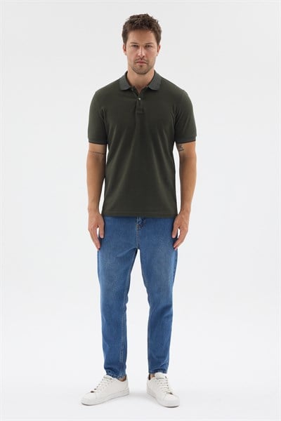 Haki Polo Yaka Pike Kısa Kol Slim Fit %100 Pamuk Tişört 1011260171