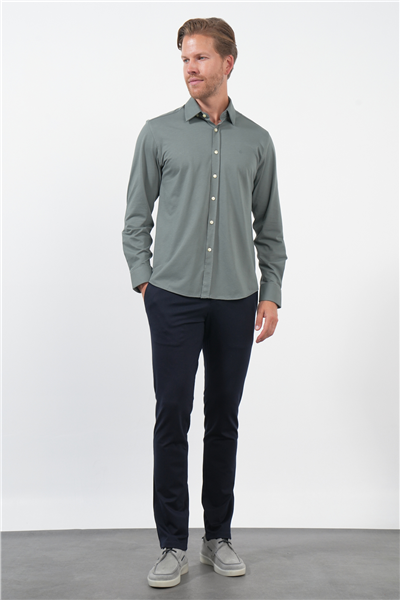 Haki Tulum Yaka Uzun Kol Cepsiz Örme Slim Fit Pamuklu Gömlek 1004260208