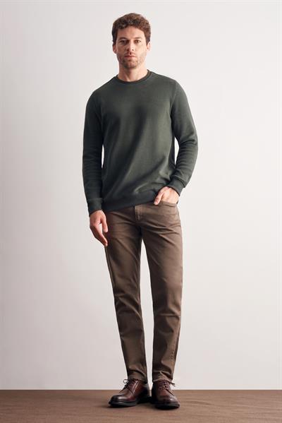 Haki Uzun Kol Bisiklet Yaka Düz Pamuklu Comfort Fit Sweatshirt 1013255150