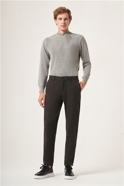 Haki Yan Cep Dokulu Gabardin Slim Fit Pamuklu Chino Pantolon 1003265155