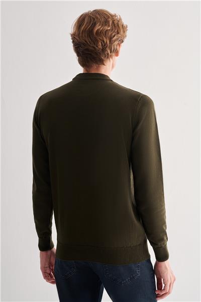 Haki Yarım Balıkçı Yaka Uzun Kol Cepsiz Comfort Fit Pamuklu Triko Kazak 1012255215