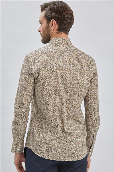 Uzun Kollu Baskılı Biritli Yaka Cepsiz Pamuklu Klasik Slim Fit Gömlek 1004240215