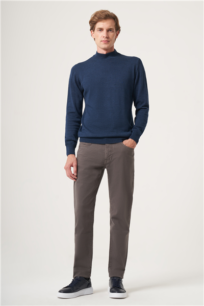 İndigo Balıkçı Yaka Uzun Kol Örme Comfort Fit Pamuklu Kazak 1012265001