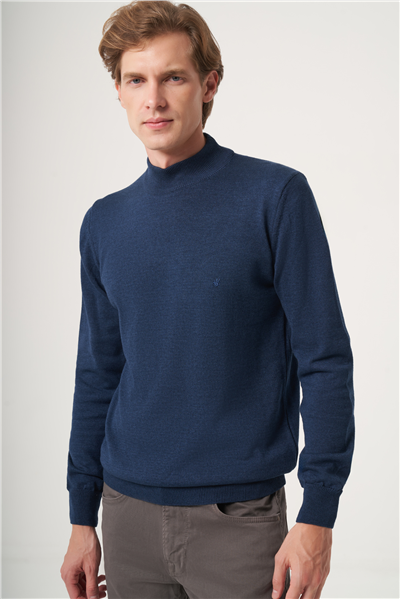 İndigo Balıkçı Yaka Uzun Kol Örme Comfort Fit Pamuklu Kazak 1012265001