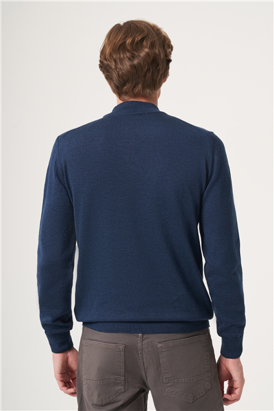 İndigo Balıkçı Yaka Uzun Kol Örme Comfort Fit Pamuklu Kazak 1012265001