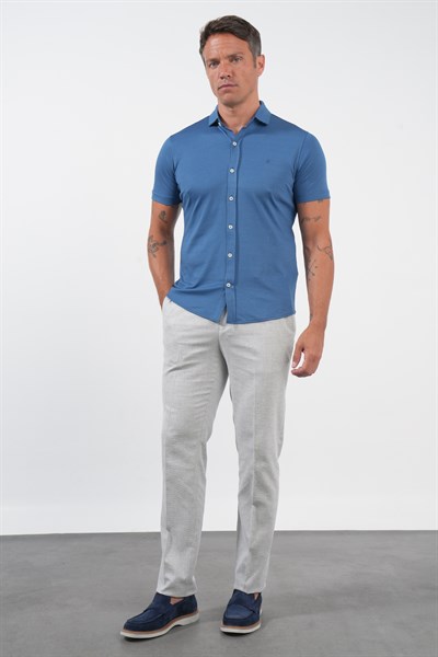 İndigo İtalyan Yaka Kısa Kol Cepsiz Slim Fit Pamuklu Gömlek 1004260158